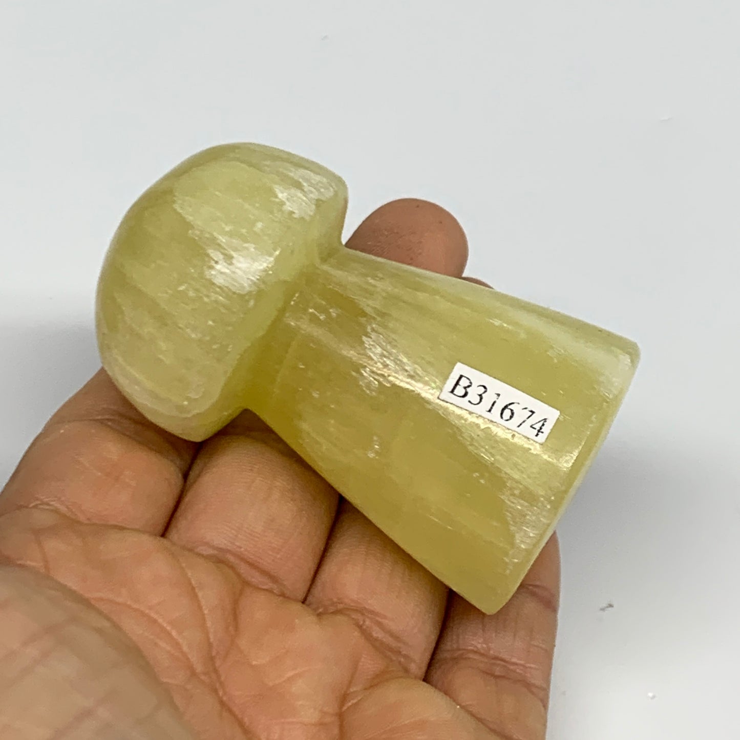 151.5g, 2.5"x1.4" Natural Lemon Calcite Mushroom Gemstone @Pakistan, B31674