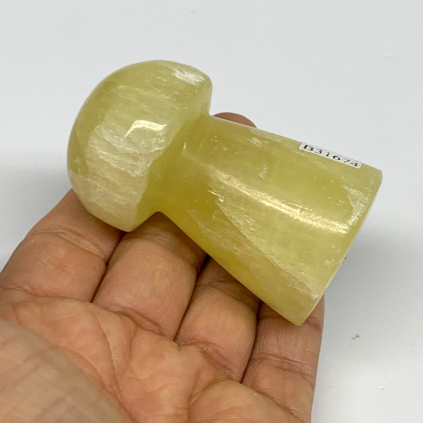 151.5g, 2.5"x1.4" Natural Lemon Calcite Mushroom Gemstone @Pakistan, B31674