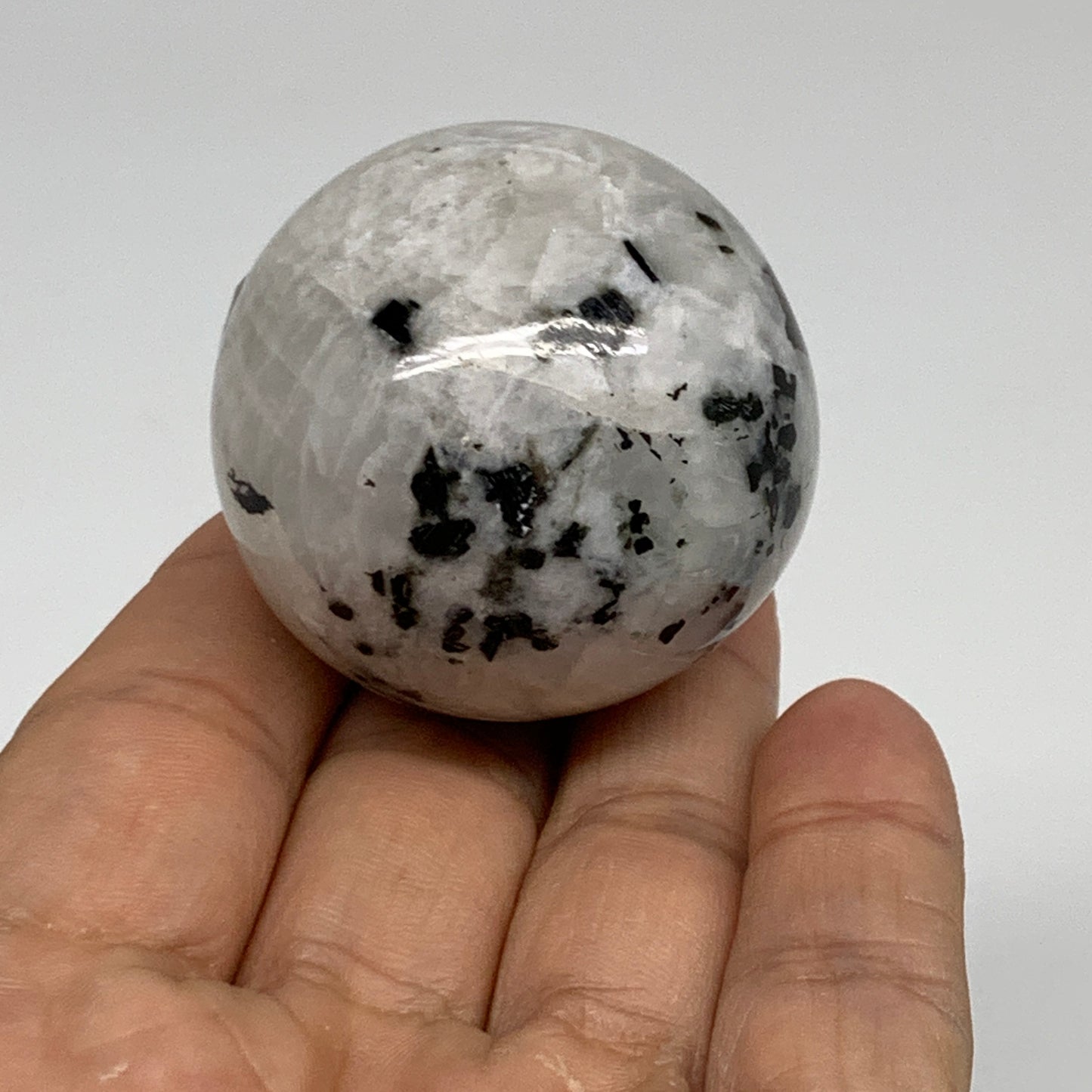 100g, 1.7"(42mm), Natural Rainbow Moonstone Sphere Ball Gemstone, B35128