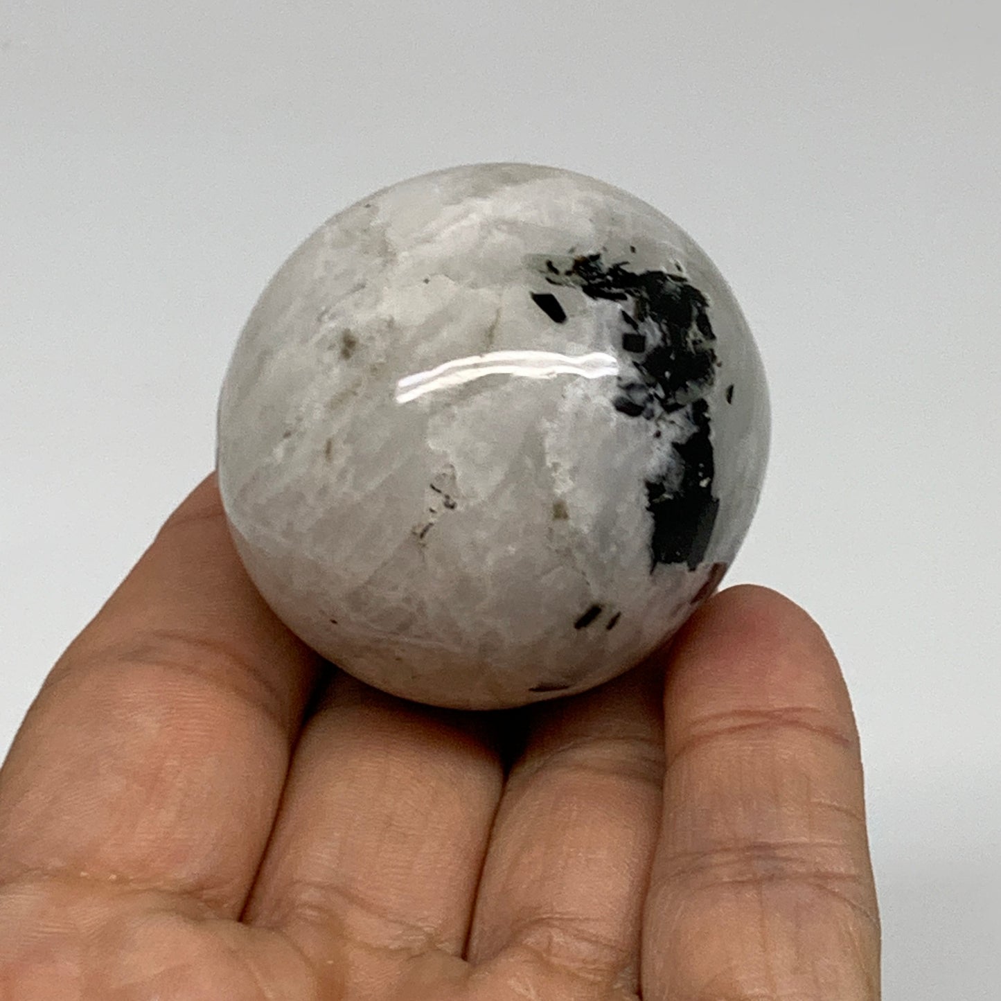 100g, 1.7"(42mm), Natural Rainbow Moonstone Sphere Ball Gemstone, B35128