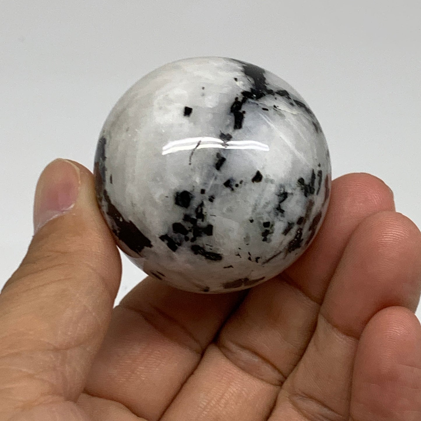 100g, 1.7"(42mm), Natural Rainbow Moonstone Sphere Ball Gemstone, B35128