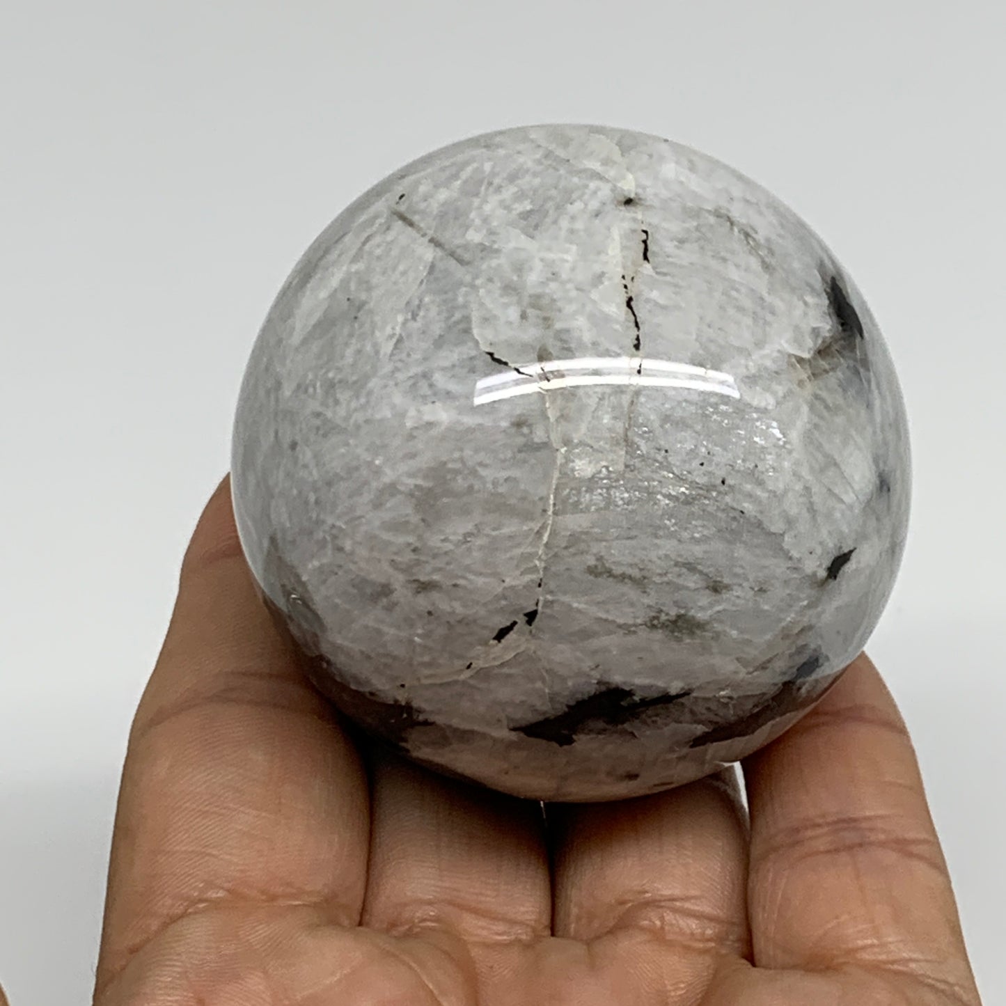 254.4g, 2.2"(56mm), Natural Rainbow Moonstone Sphere Ball Gemstone, B34339