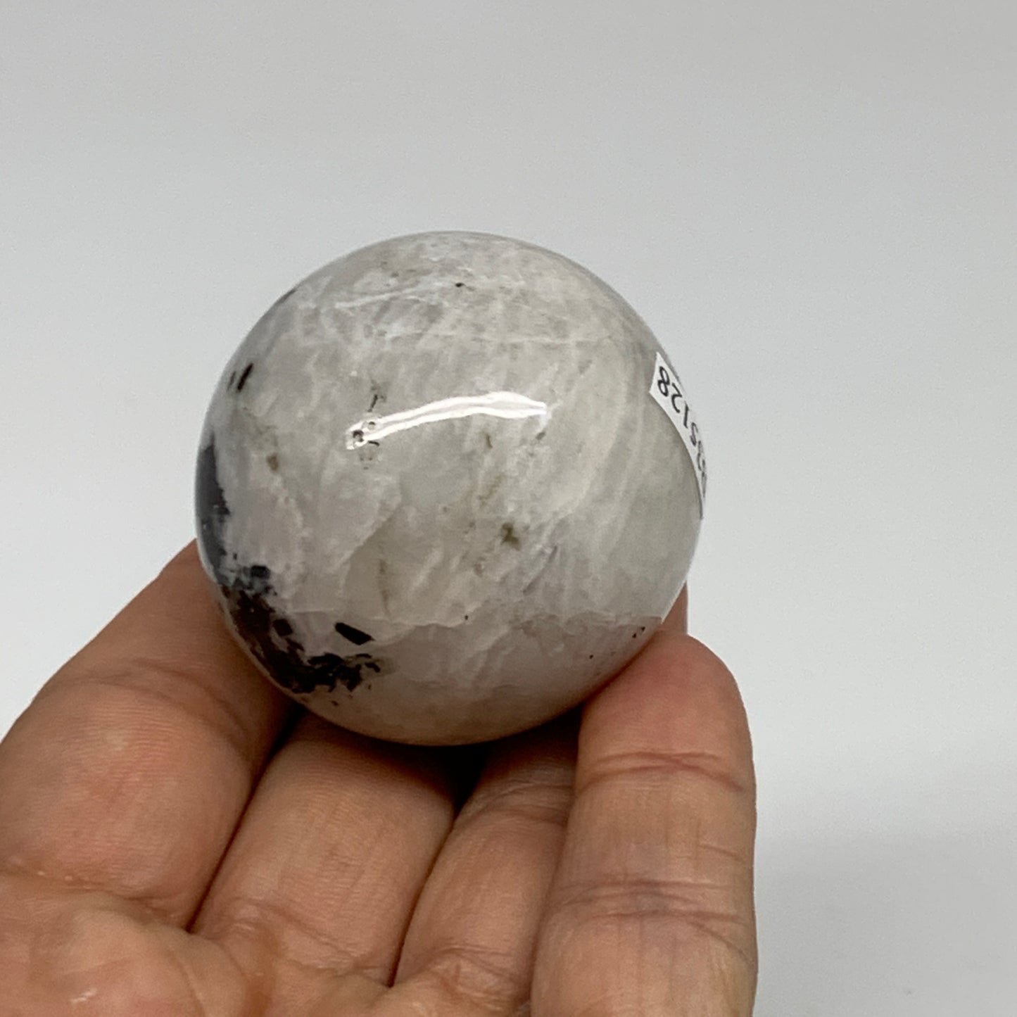 100g, 1.7"(42mm), Natural Rainbow Moonstone Sphere Ball Gemstone, B35128