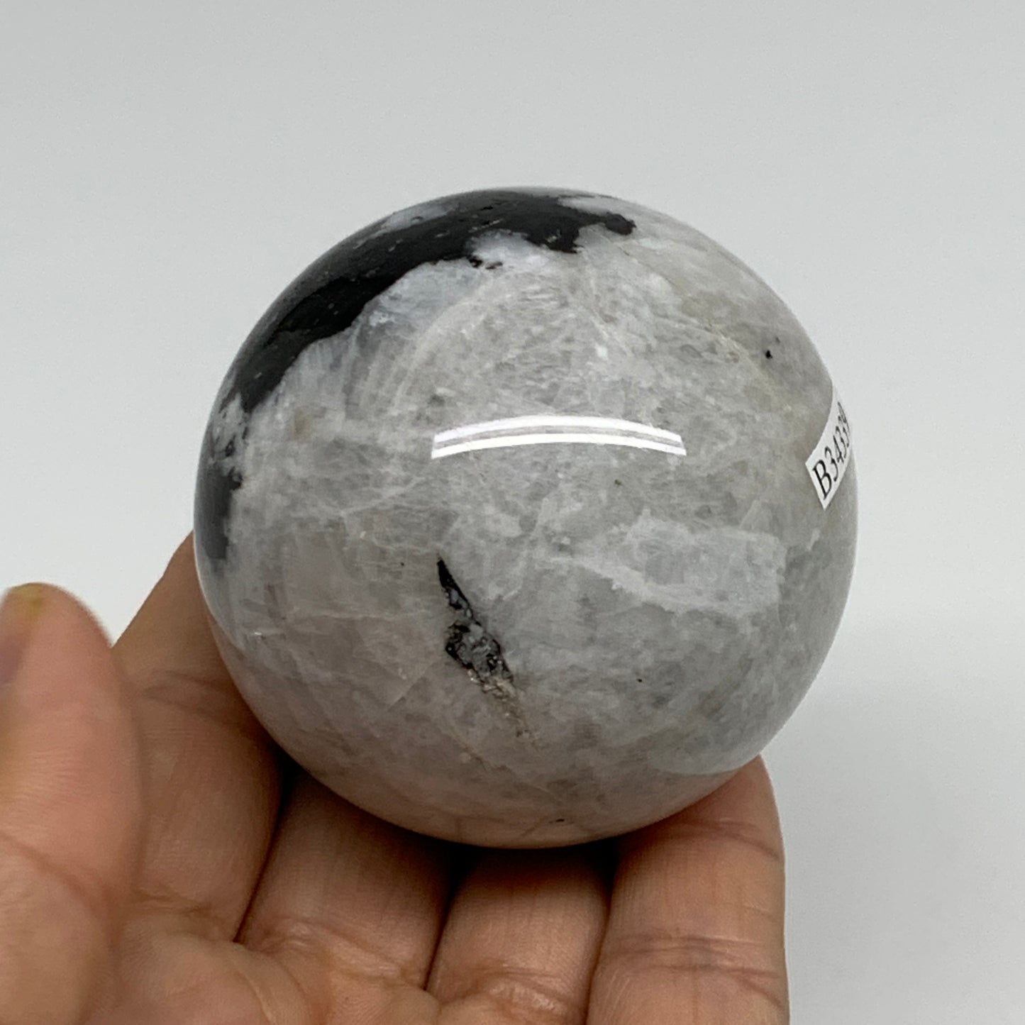 254.4g, 2.2"(56mm), Natural Rainbow Moonstone Sphere Ball Gemstone, B34339