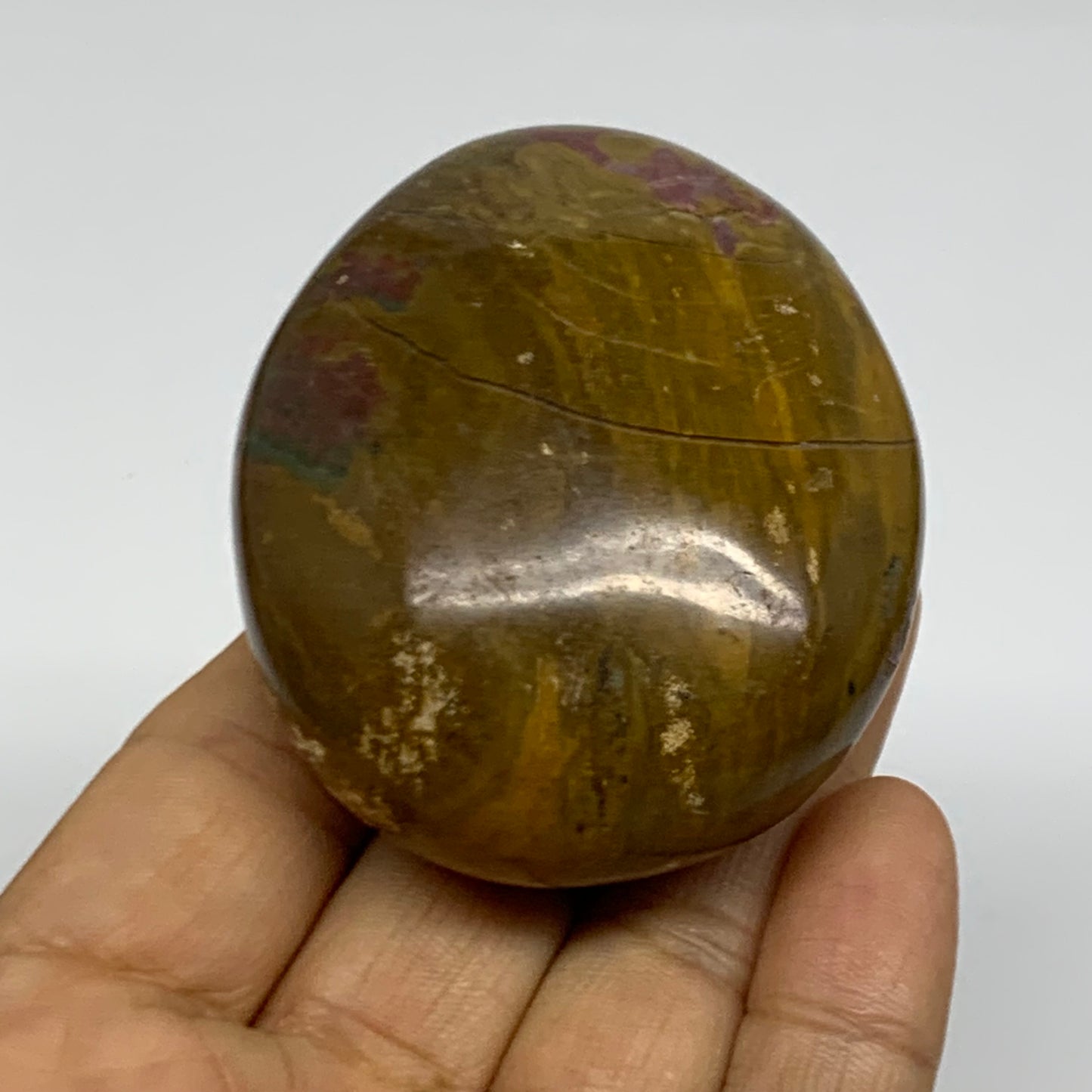 149.9g, 2.5"x2"x1.3" Natural Ocean Jasper Palm-Stone Orbicular Jasper, B38191