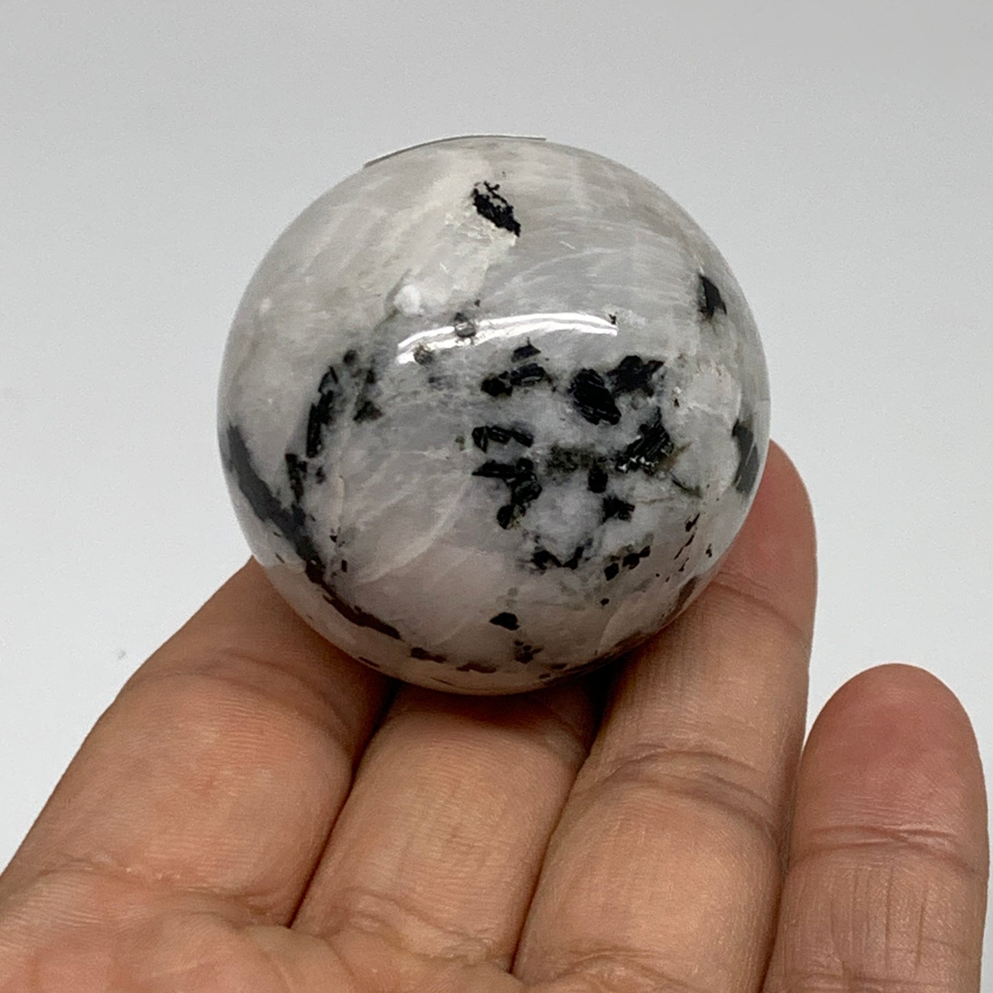 100g, 1.7"(42mm), Natural Rainbow Moonstone Sphere Ball Gemstone, B35128