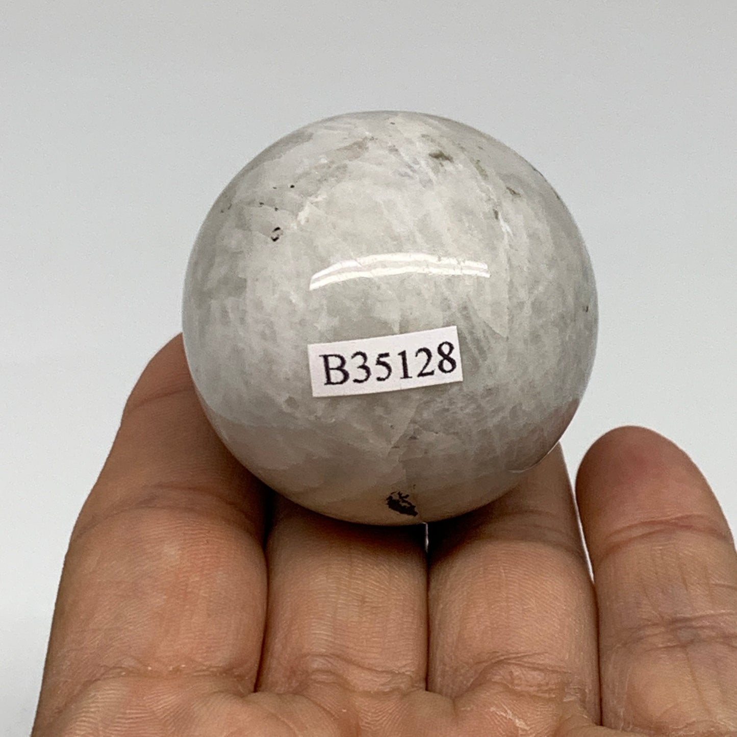 100g, 1.7"(42mm), Natural Rainbow Moonstone Sphere Ball Gemstone, B35128