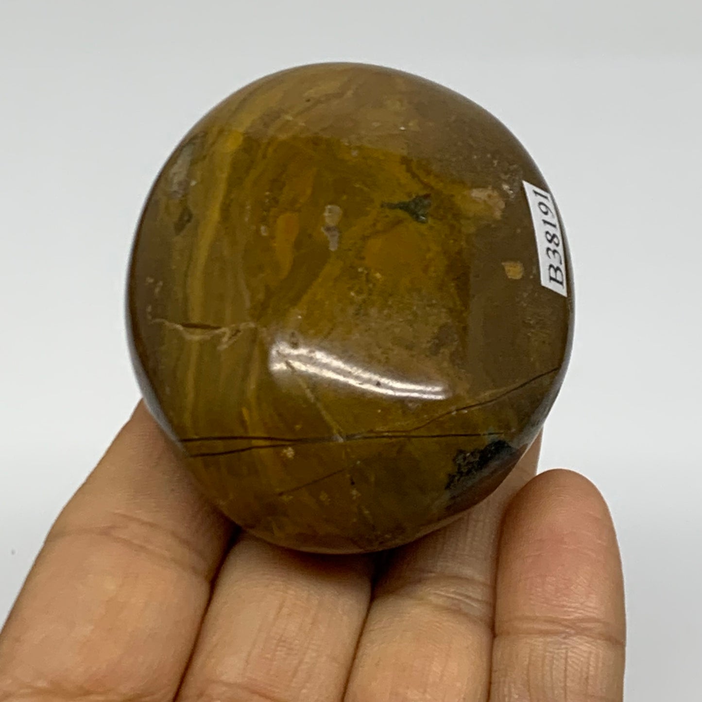 149.9g, 2.5"x2"x1.3" Natural Ocean Jasper Palm-Stone Orbicular Jasper, B38191