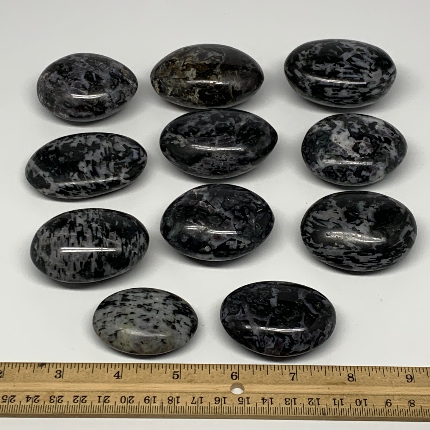 2.2 Lbs, 1.9"-2.5", 11pcs, Indigo Gabro Merlinite Palm-Stone Polished, B18268
