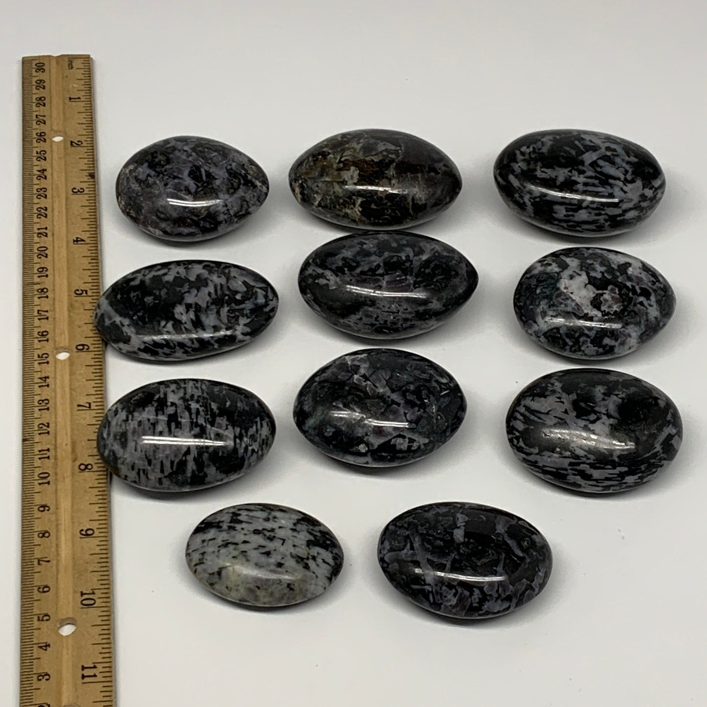 2.2 Lbs, 1.9"-2.5", 11pcs, Indigo Gabro Merlinite Palm-Stone Polished, B18268