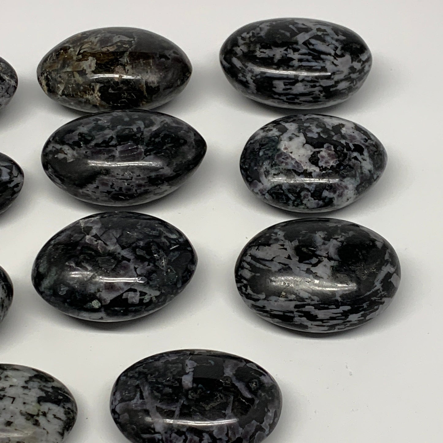 2.2 Lbs, 1.9"-2.5", 11pcs, Indigo Gabro Merlinite Palm-Stone Polished, B18268