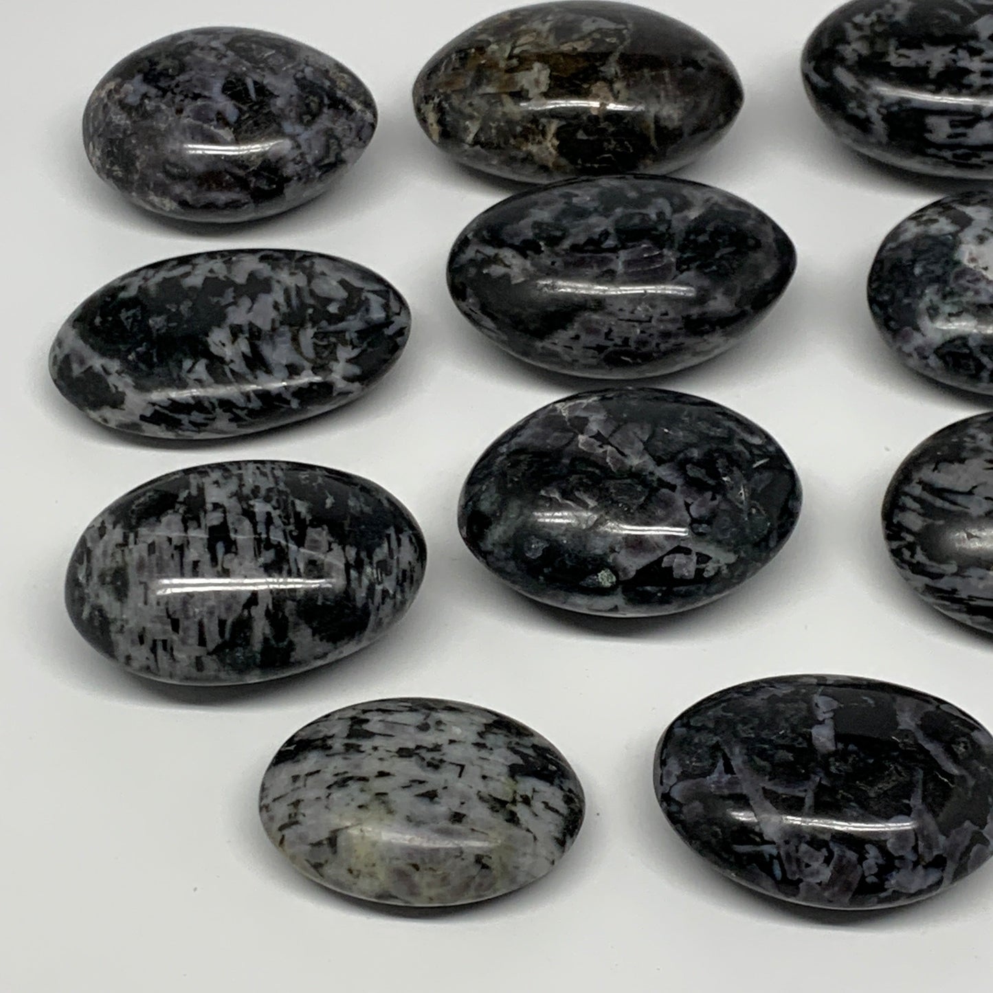2.2 Lbs, 1.9"-2.5", 11pcs, Indigo Gabro Merlinite Palm-Stone Polished, B18268
