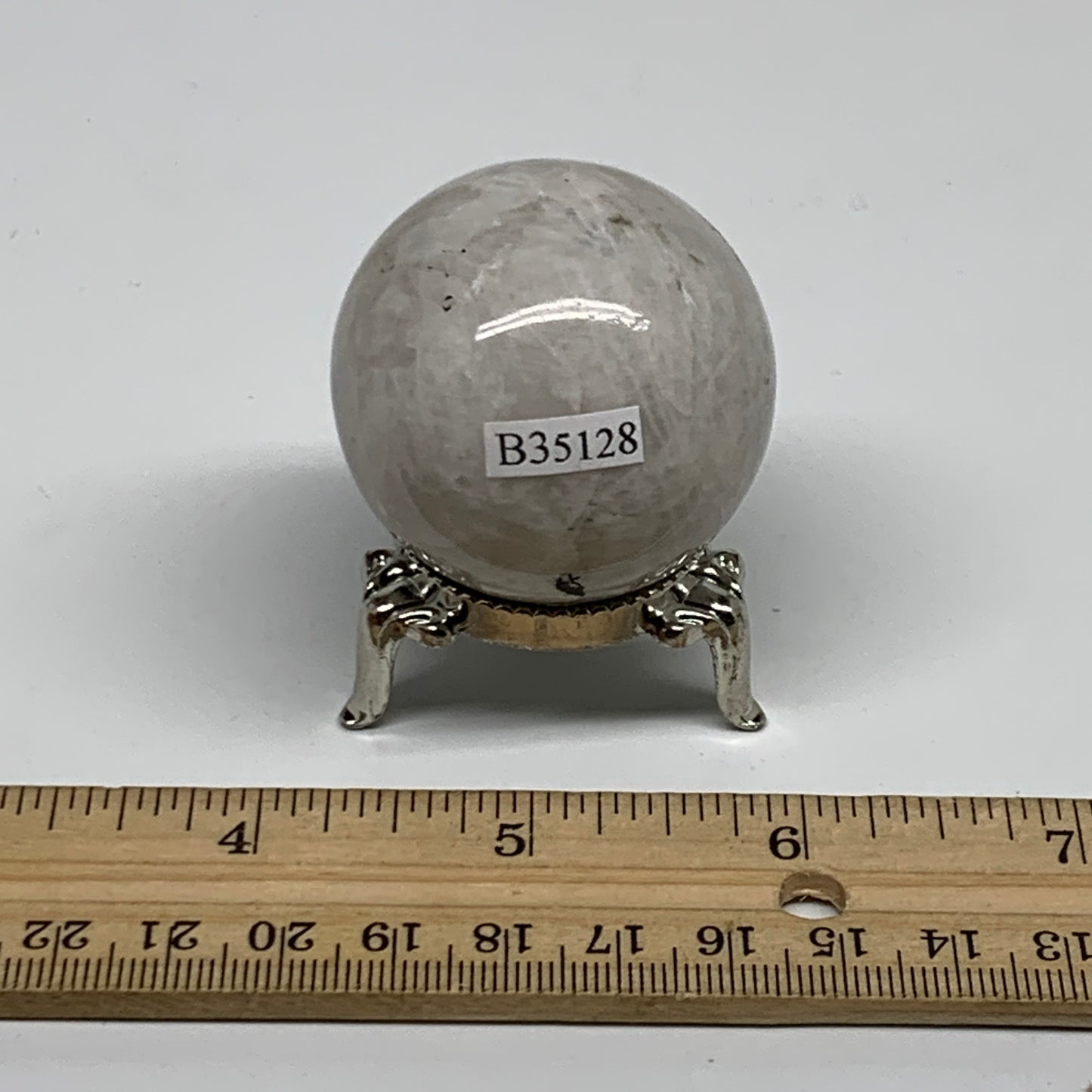 100g, 1.7"(42mm), Natural Rainbow Moonstone Sphere Ball Gemstone, B35128