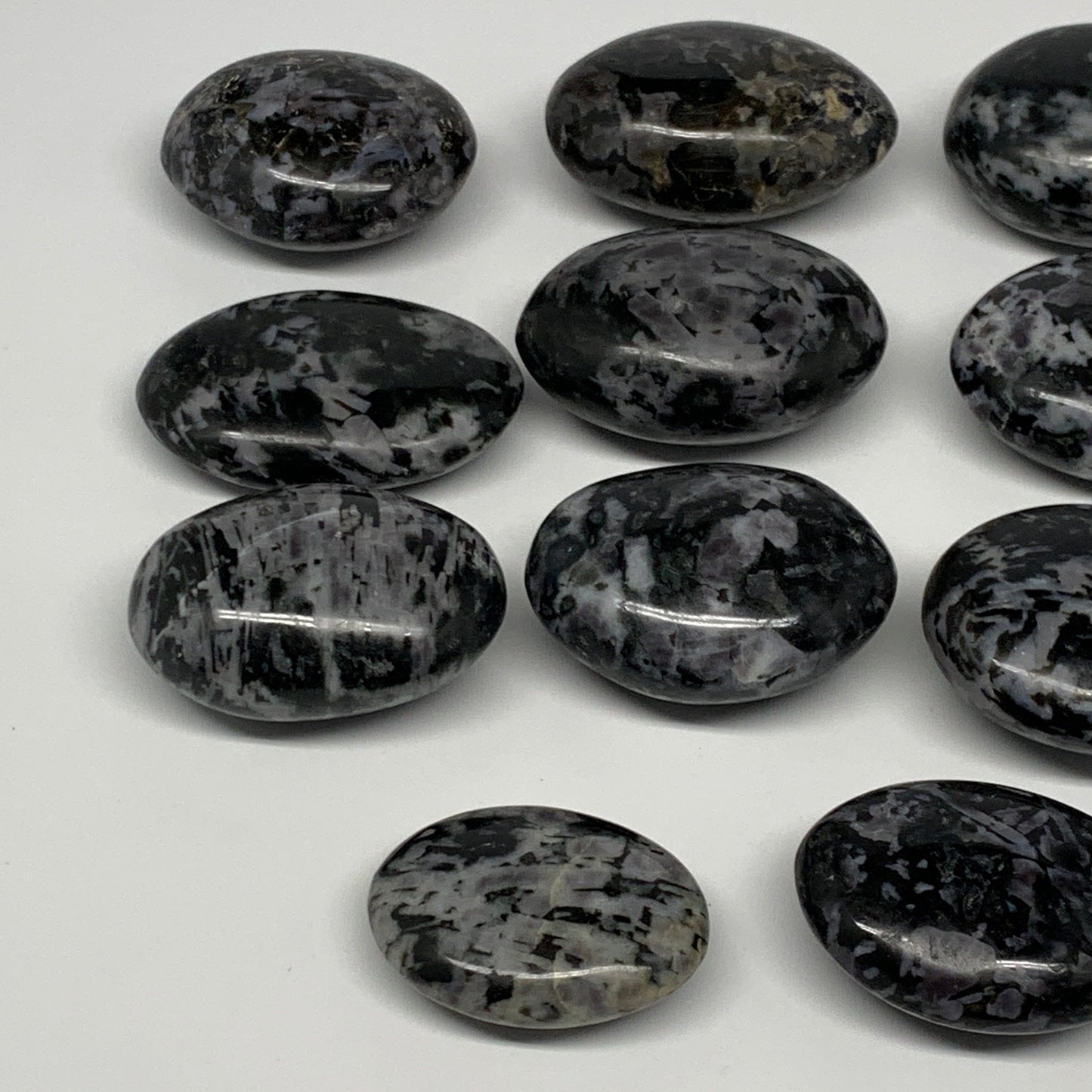 2.2 Lbs, 1.9"-2.5", 11pcs, Indigo Gabro Merlinite Palm-Stone Polished, B18268