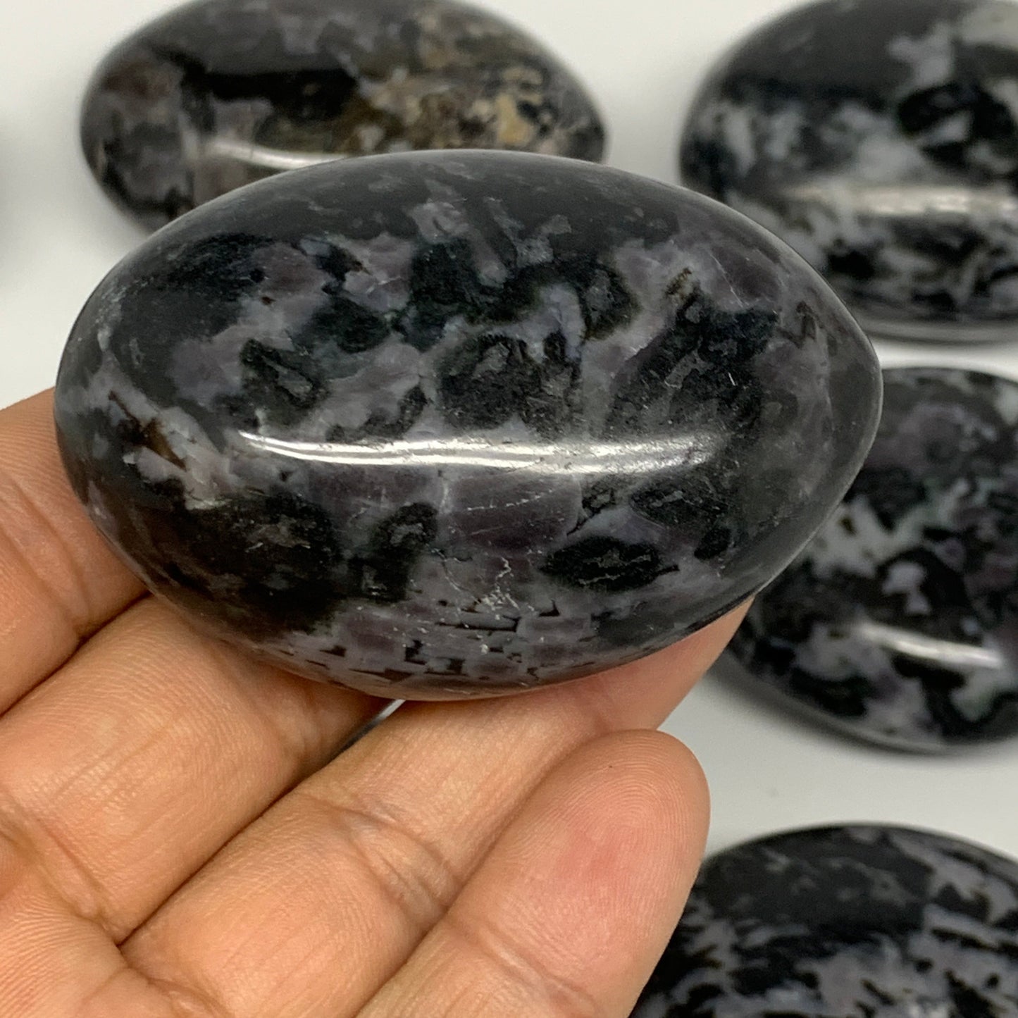 2.2 Lbs, 1.9"-2.5", 11pcs, Indigo Gabro Merlinite Palm-Stone Polished, B18268
