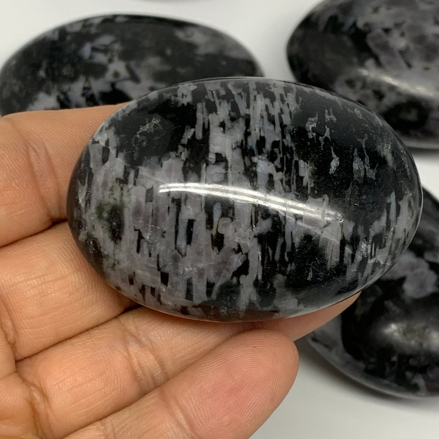 2.2 Lbs, 1.9"-2.5", 11pcs, Indigo Gabro Merlinite Palm-Stone Polished, B18268