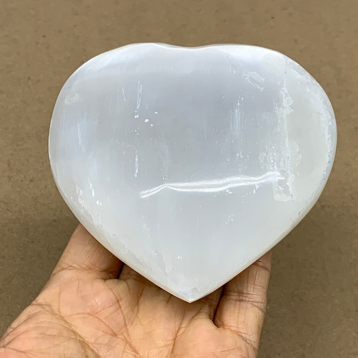 1 lbs, 4"x3.8"x1.6", Selenite Half Puffy Heart Crystals, Satin Spar, B36452
