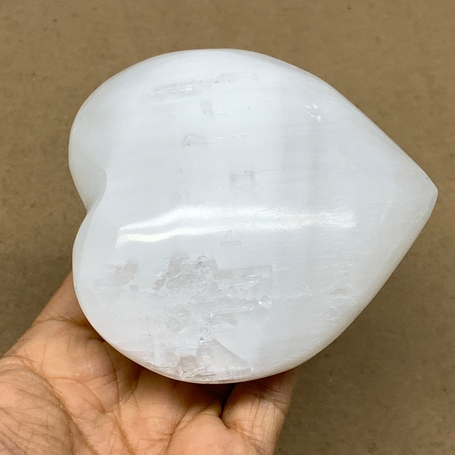 1 lbs, 4"x3.8"x1.6", Selenite Half Puffy Heart Crystals, Satin Spar, B36452