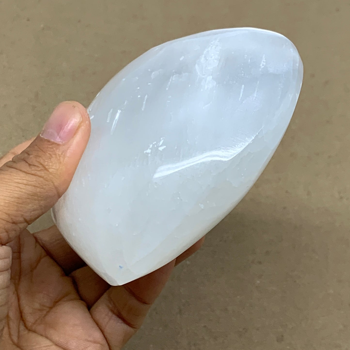 1 lbs, 4"x3.8"x1.6", Selenite Half Puffy Heart Crystals, Satin Spar, B36452