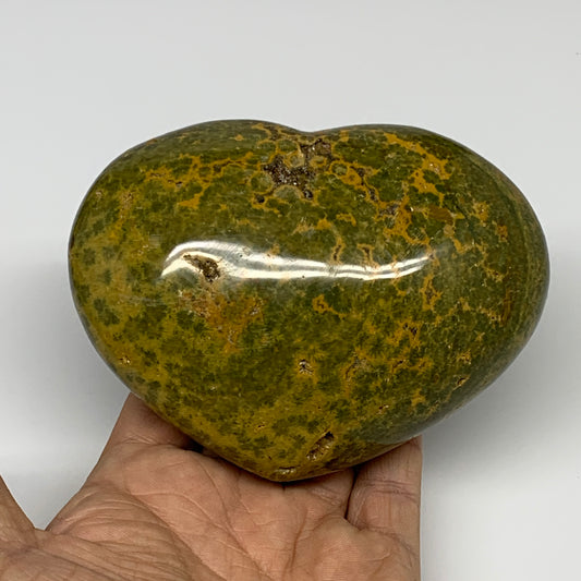 1.33 lbs, 3.3"x4.3"x2" Ocean Jasper Heart Polished Healing Crystal, B30928