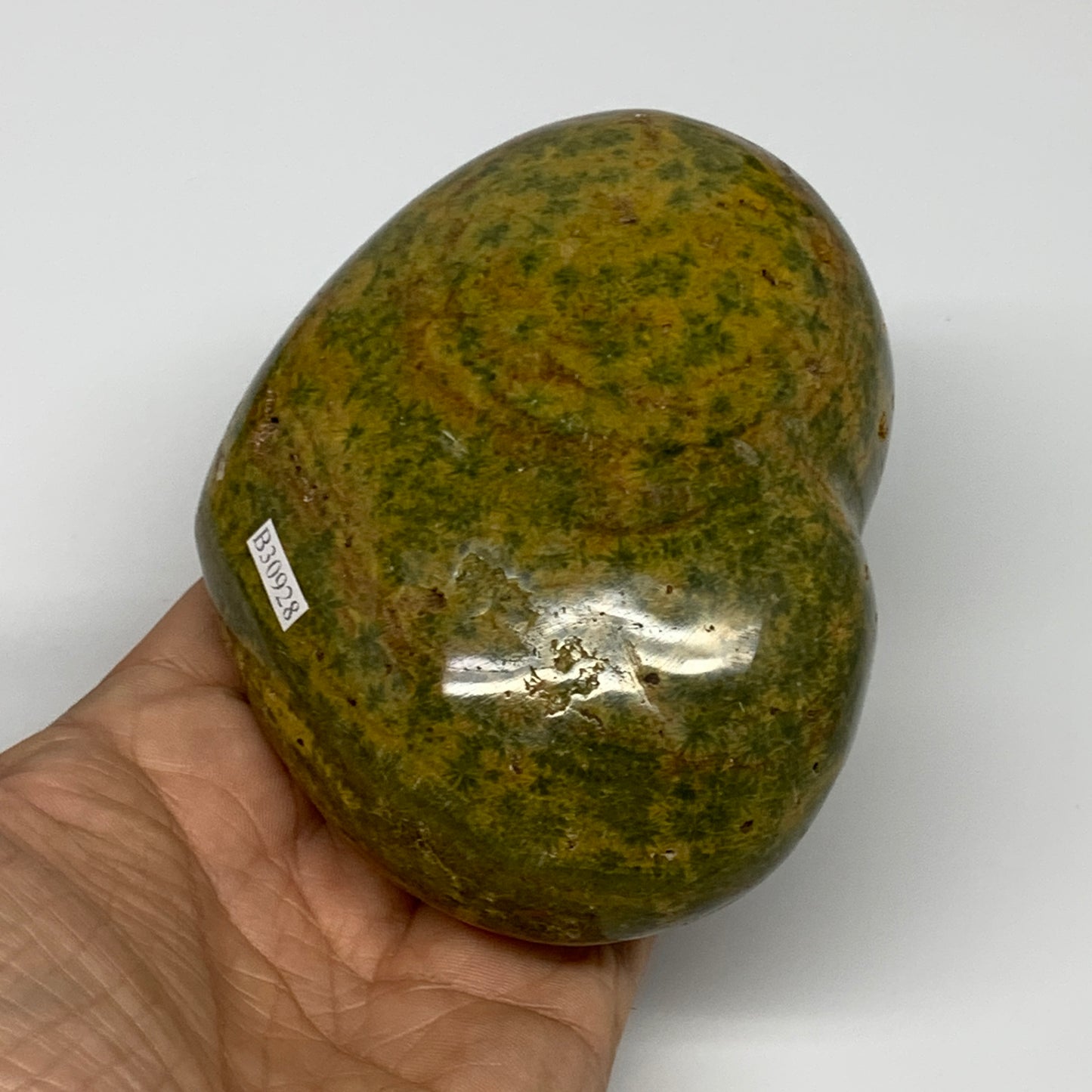 1.33 lbs, 3.3"x4.3"x2" Ocean Jasper Heart Polished Healing Crystal, B30928