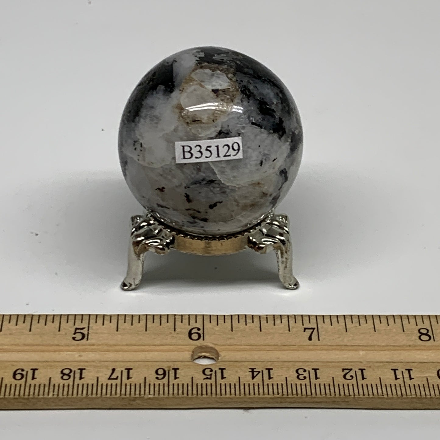 107.9g, 1.6"(41mm), Natural Rainbow Moonstone Sphere Ball Gemstone, B35129