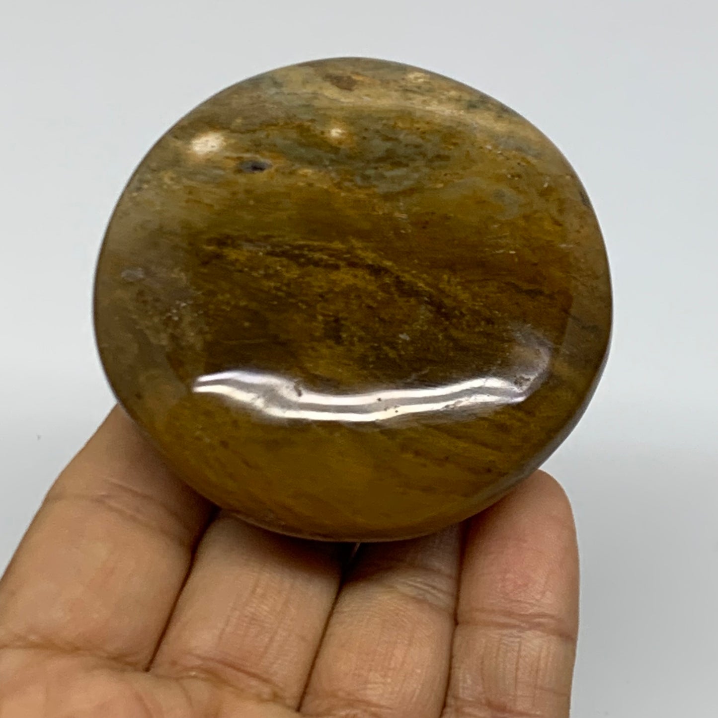 148.9g, 2.6"x2.5"x1" Natural Ocean Jasper Palm-Stone Orbicular Jasper, B38193
