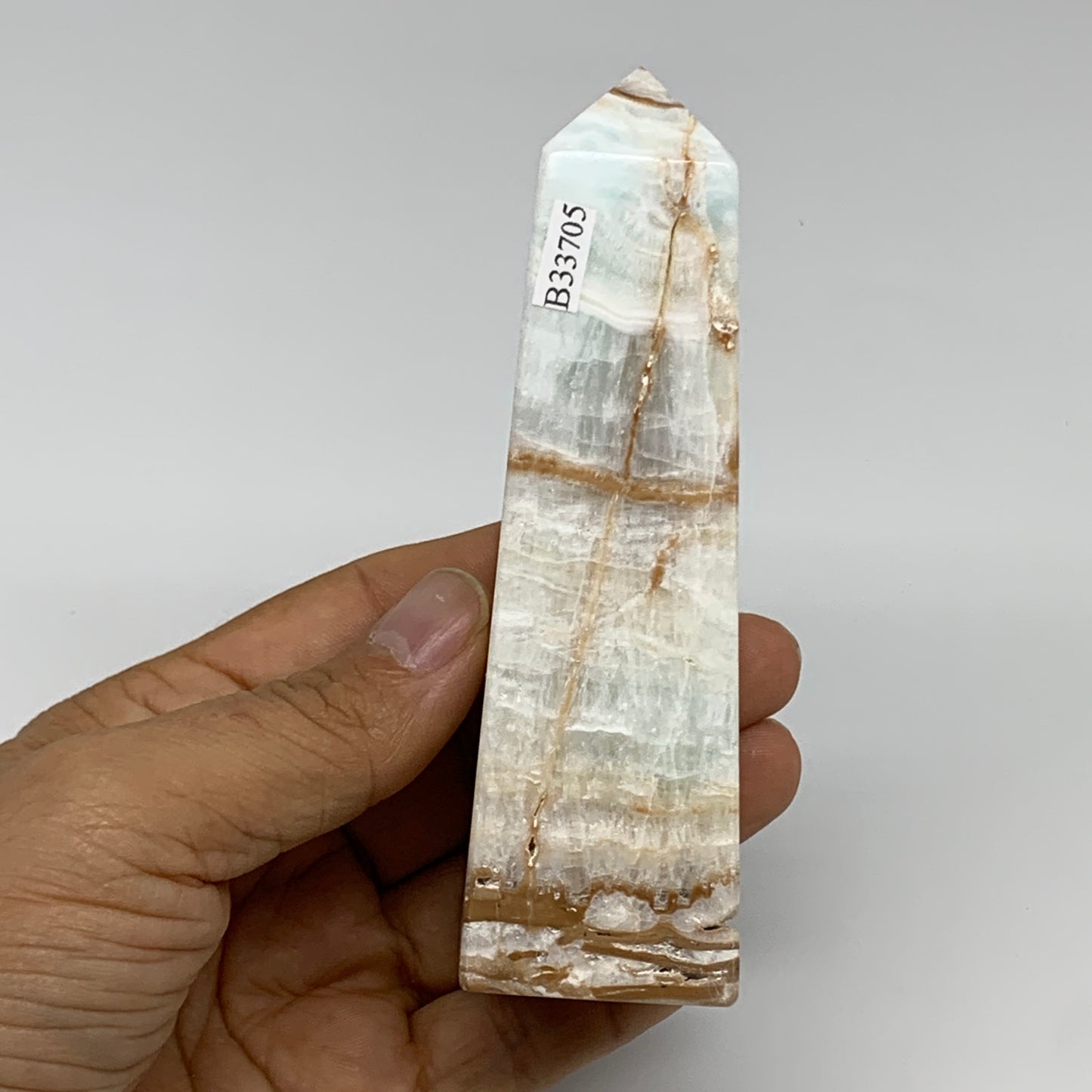 0.57 lbs, 4.5"x1.4"x1.3", Caribbean Calcite Tower Gemstone @Afghanistan, B33705