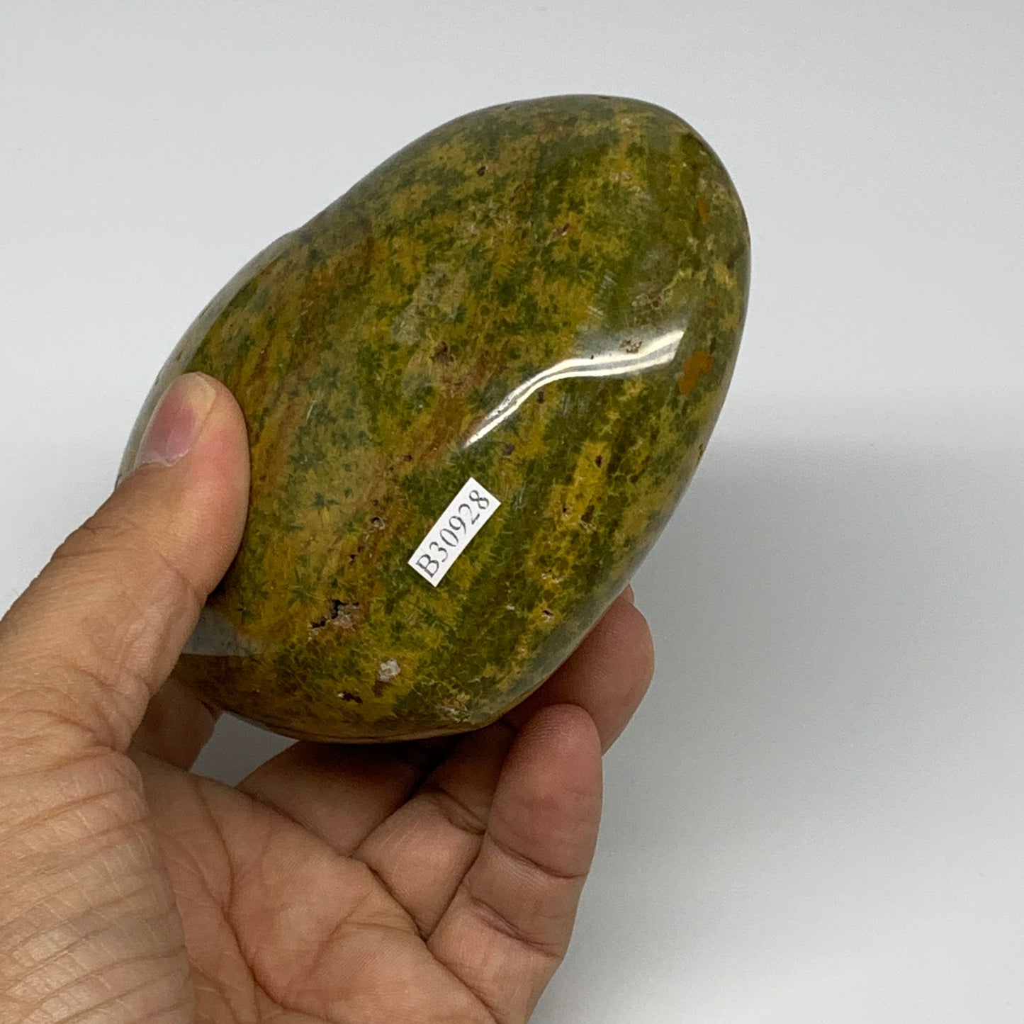 1.33 lbs, 3.3"x4.3"x2" Ocean Jasper Heart Polished Healing Crystal, B30928