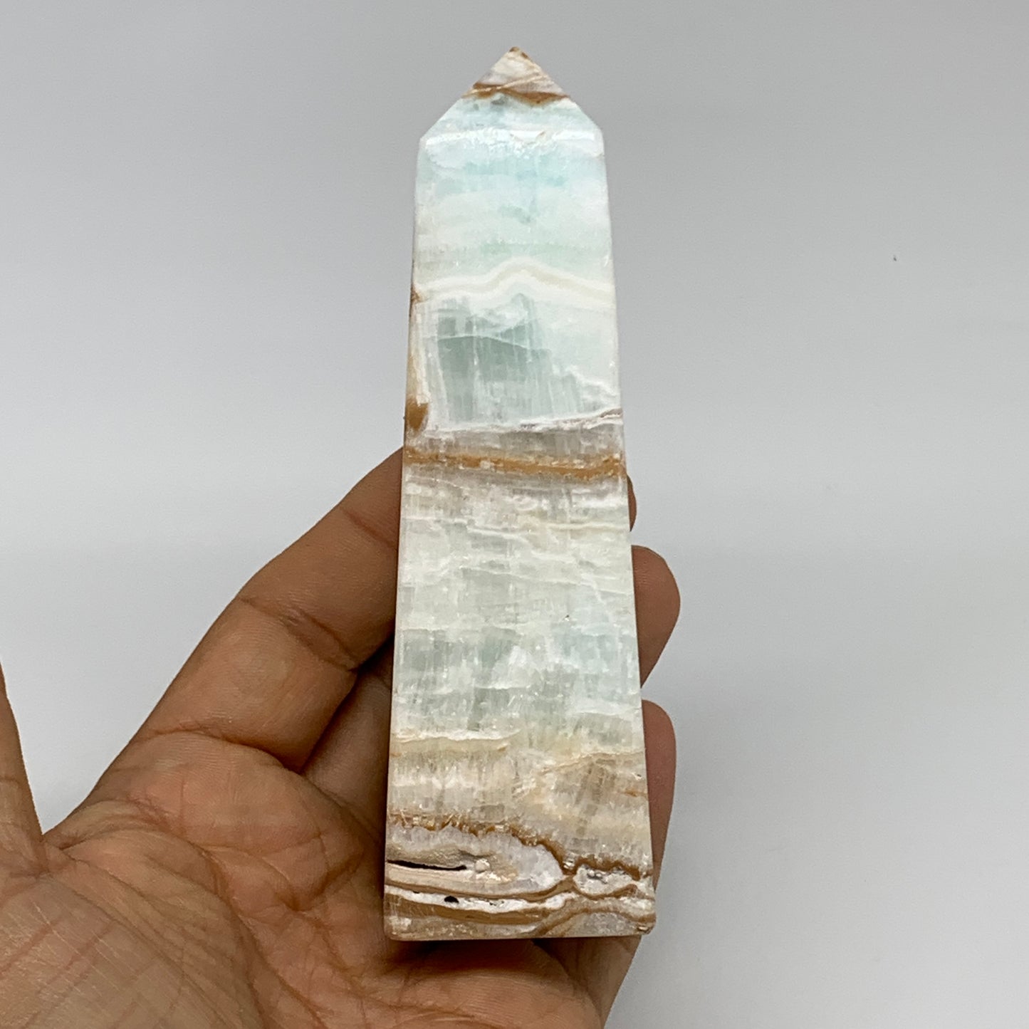 0.57 lbs, 4.5"x1.4"x1.3", Caribbean Calcite Tower Gemstone @Afghanistan, B33705