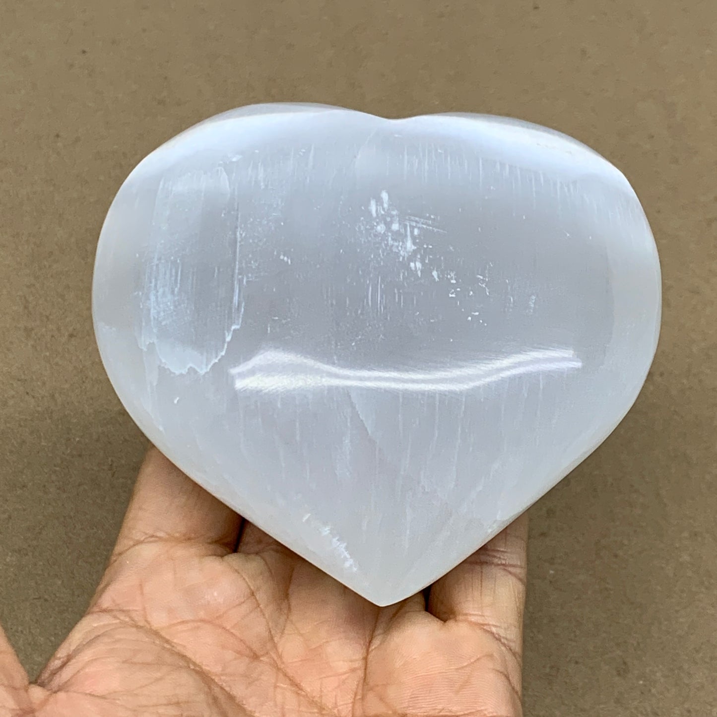 1 lbs, 4"x4"x1.6", Selenite Half Puffy Heart Crystals, Satin Spar, B36453