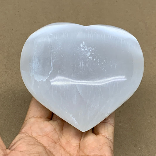 1 lbs, 4"x4"x1.6", Selenite Half Puffy Heart Crystals, Satin Spar, B36453
