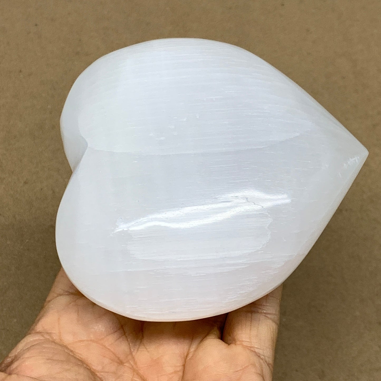 1 lbs, 4"x4"x1.6", Selenite Half Puffy Heart Crystals, Satin Spar, B36453