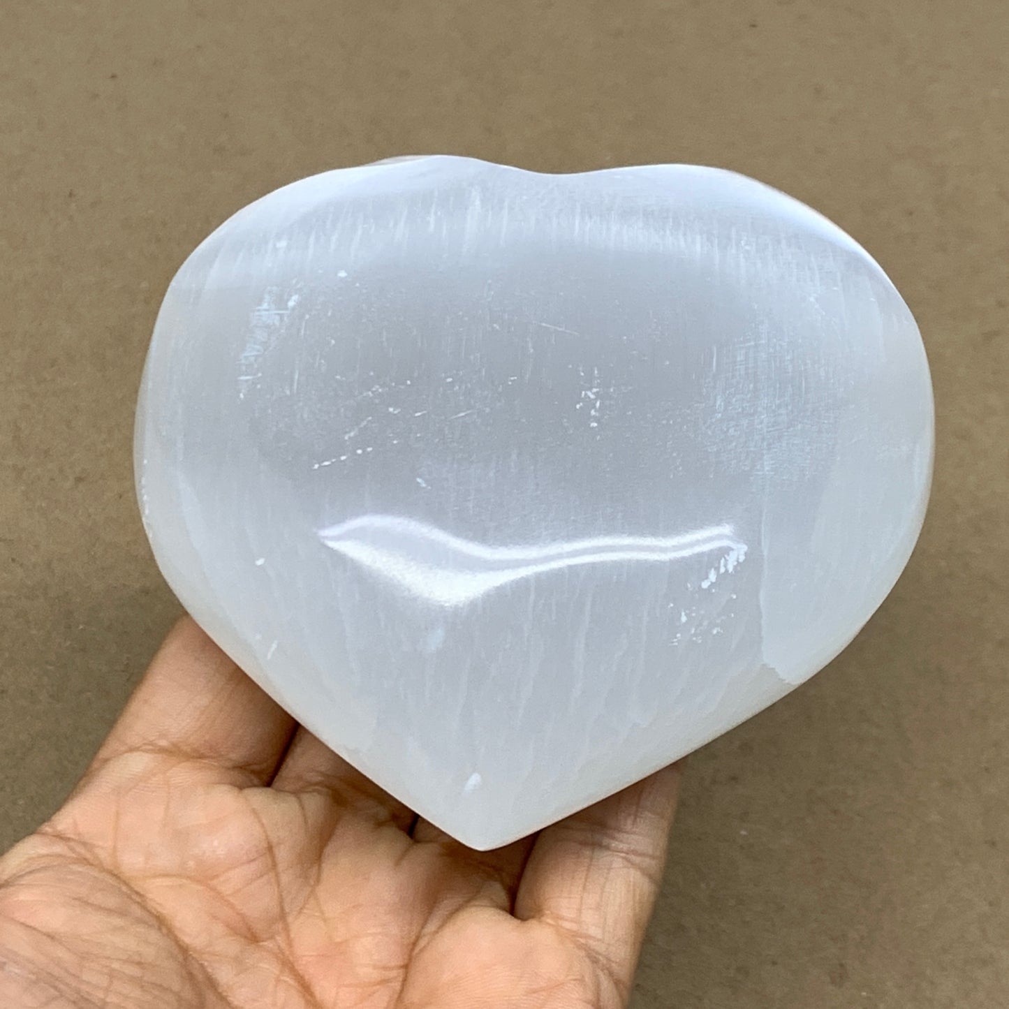 1 lbs, 4"x4"x1.6", Selenite Half Puffy Heart Crystals, Satin Spar, B36453