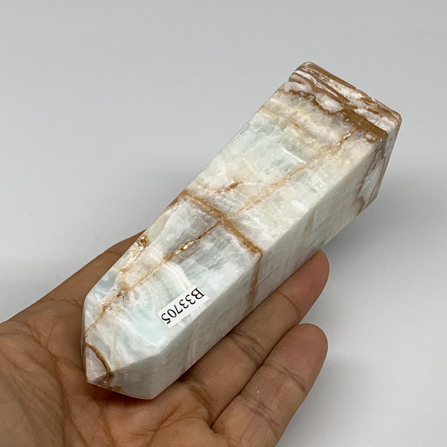 0.57 lbs, 4.5"x1.4"x1.3", Caribbean Calcite Tower Gemstone @Afghanistan, B33705