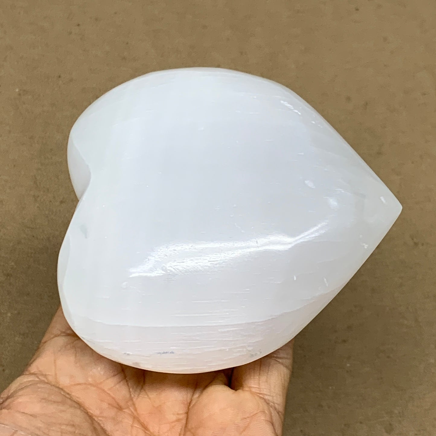 1 lbs, 4"x4"x1.6", Selenite Half Puffy Heart Crystals, Satin Spar, B36453