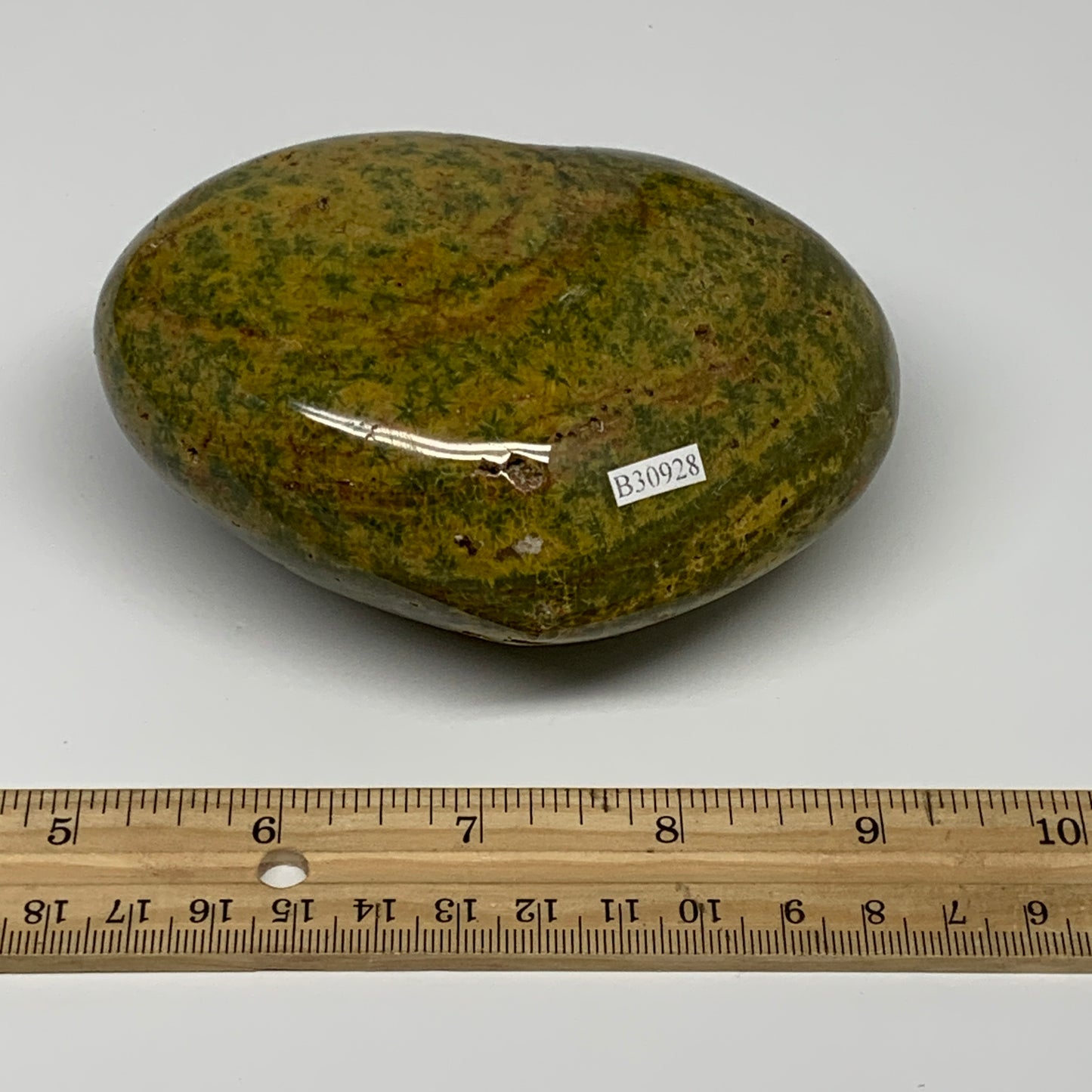 1.33 lbs, 3.3"x4.3"x2" Ocean Jasper Heart Polished Healing Crystal, B30928