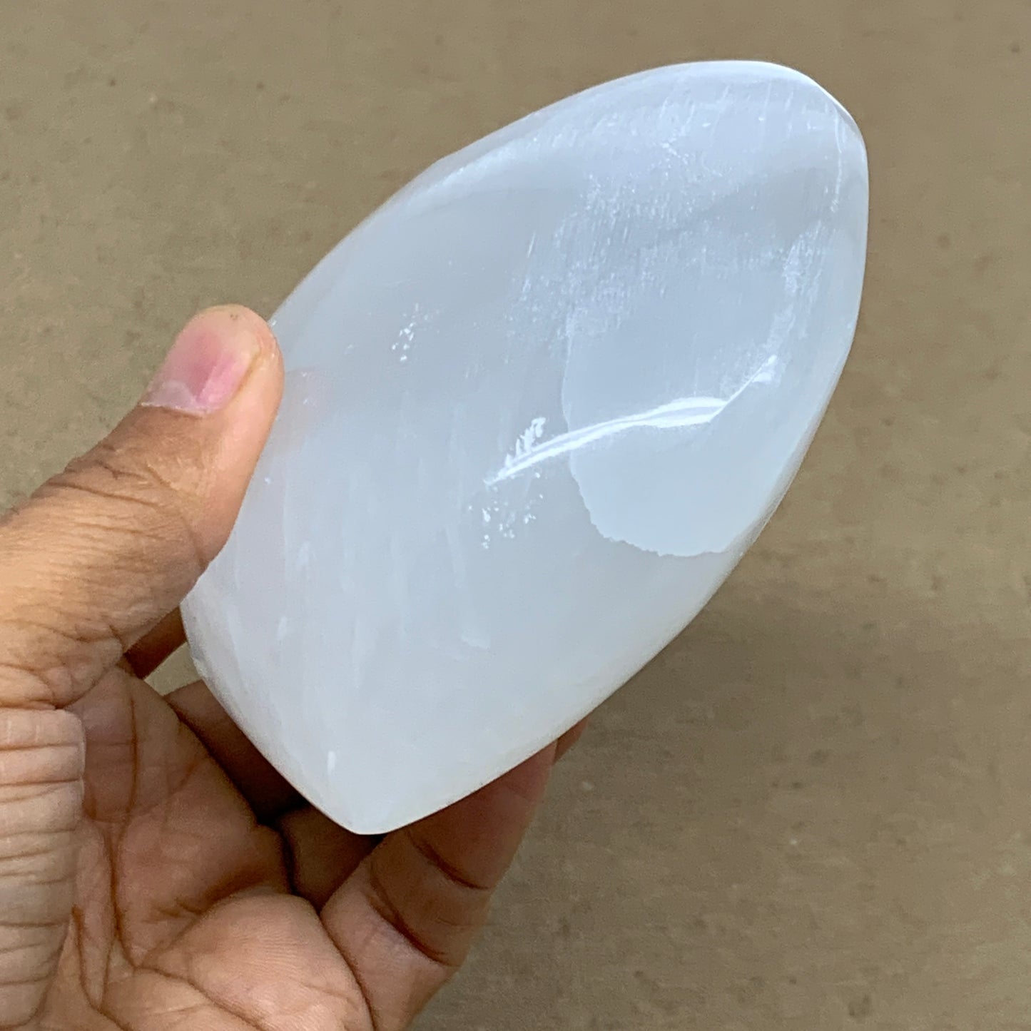 1 lbs, 4"x4"x1.6", Selenite Half Puffy Heart Crystals, Satin Spar, B36453