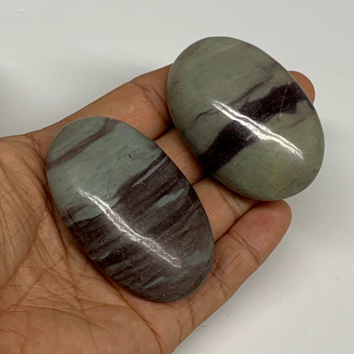 136g,  2.2" - 2.4", 2pcs, Narmada Shiva Lingam Palm-Stone Polished, B29405