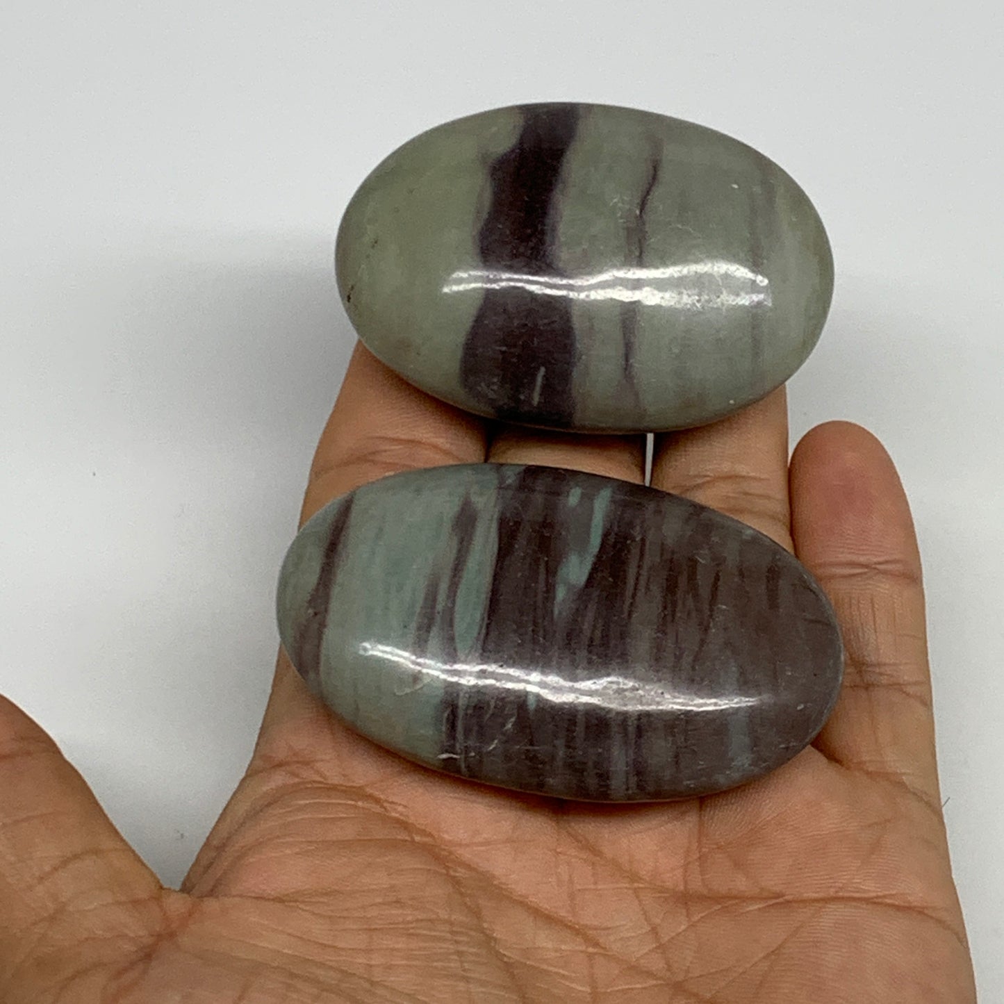 136g,  2.2" - 2.4", 2pcs, Narmada Shiva Lingam Palm-Stone Polished, B29405