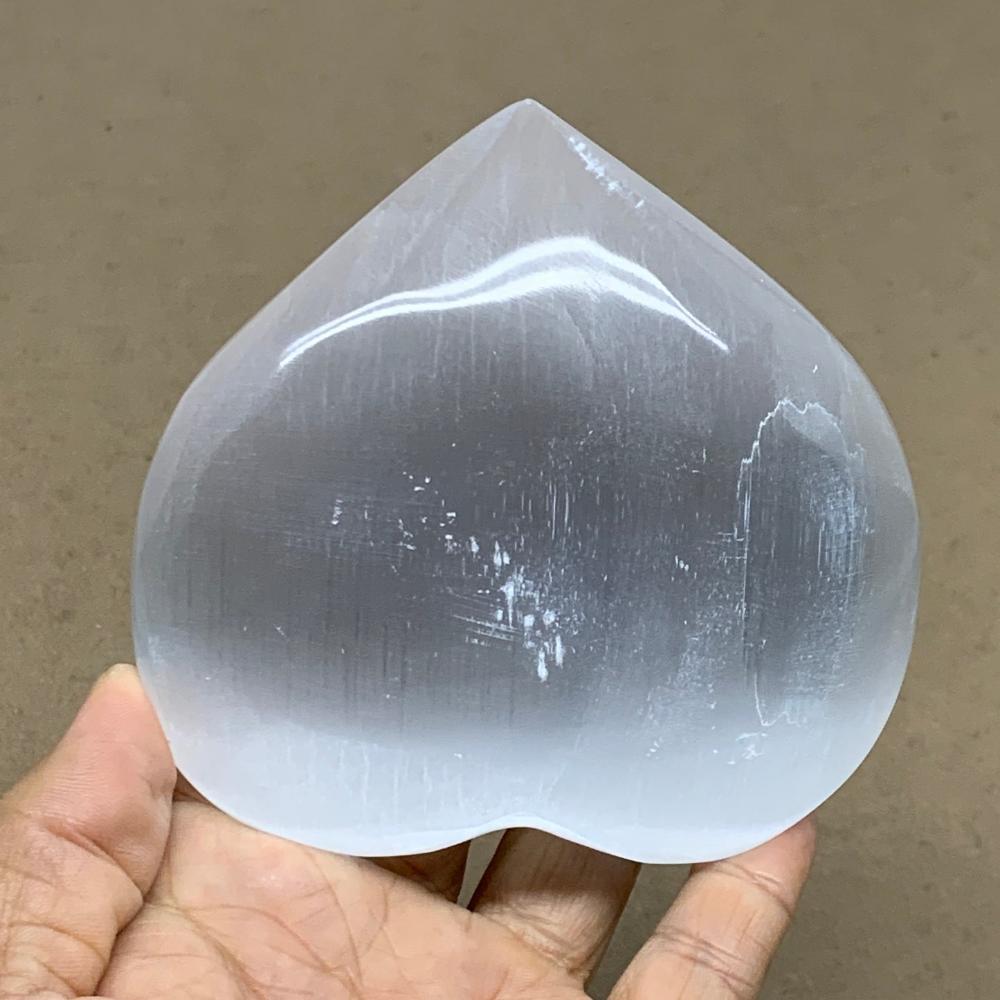 1 lbs, 4"x4"x1.6", Selenite Half Puffy Heart Crystals, Satin Spar, B36453
