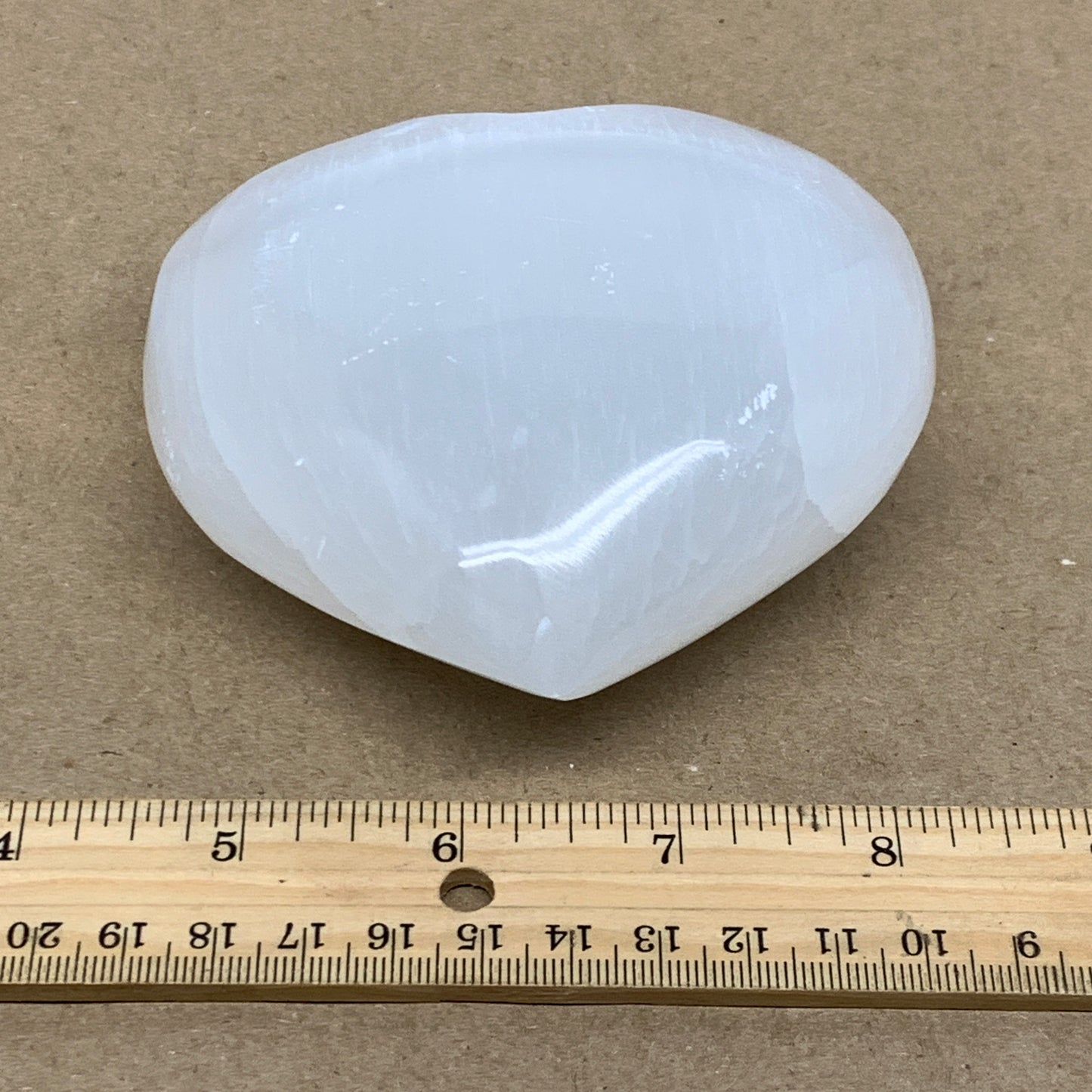 1 lbs, 4"x4"x1.6", Selenite Half Puffy Heart Crystals, Satin Spar, B36453