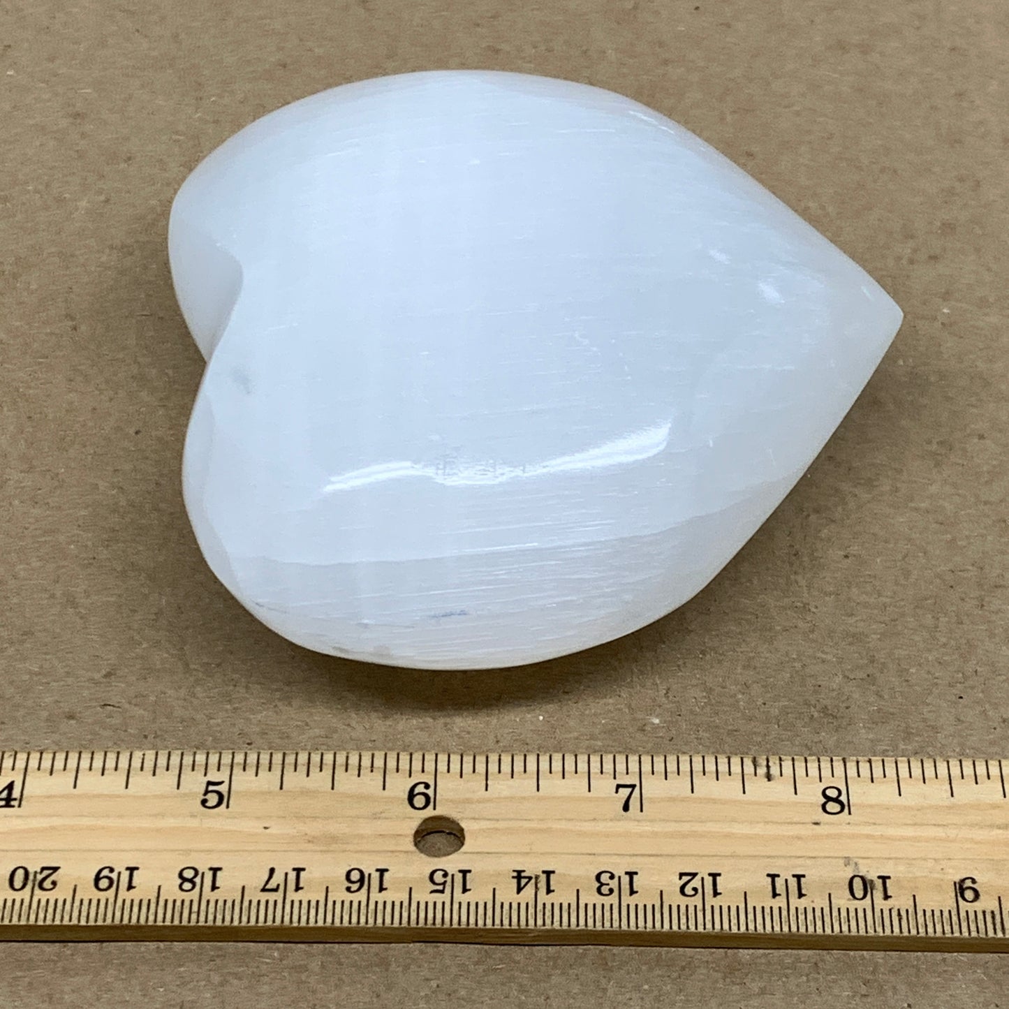 1 lbs, 4"x4"x1.6", Selenite Half Puffy Heart Crystals, Satin Spar, B36453