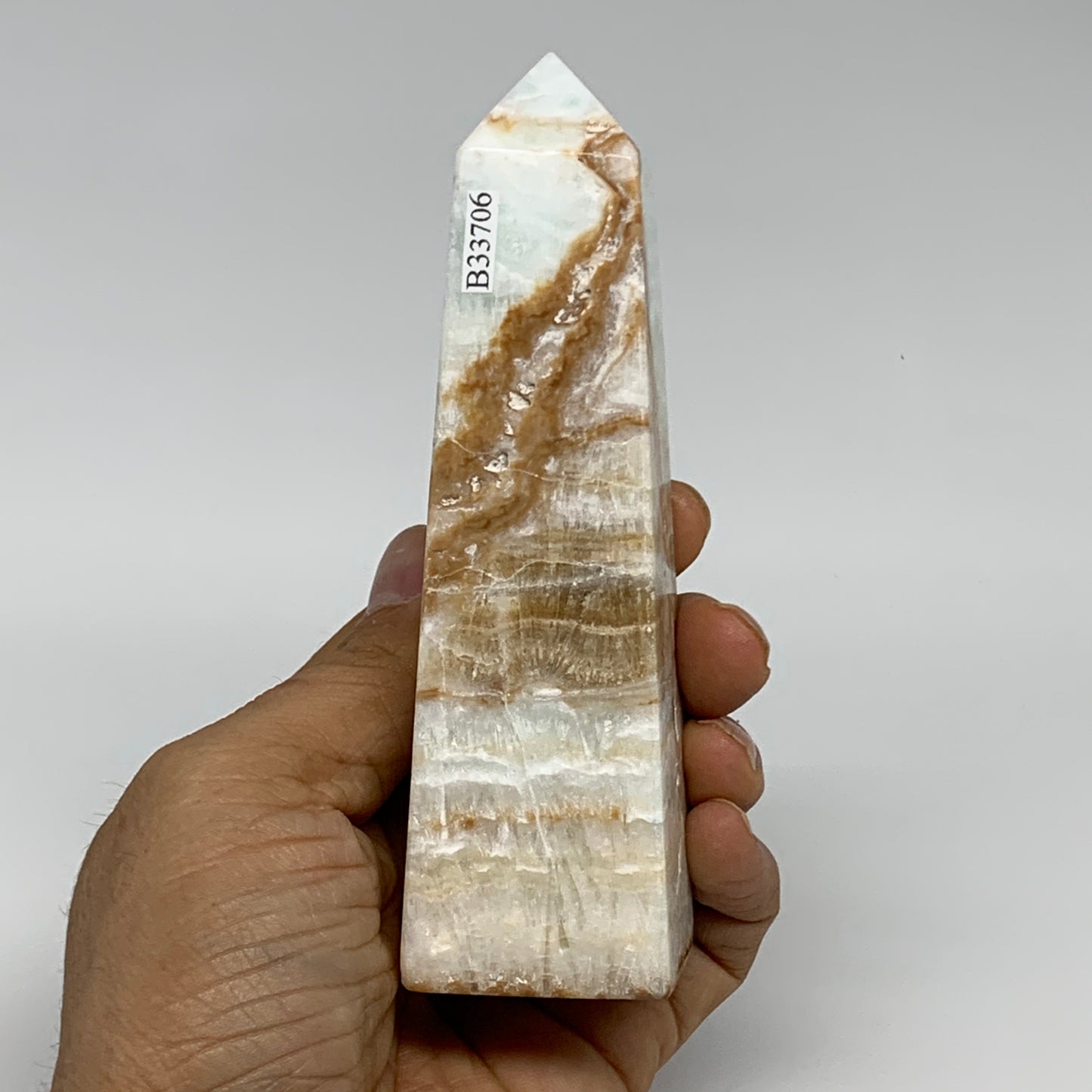 0.63 lbs, 4.9"x1.4"x1.4", Caribbean Calcite Tower Gemstone @Afghanistan, B33706