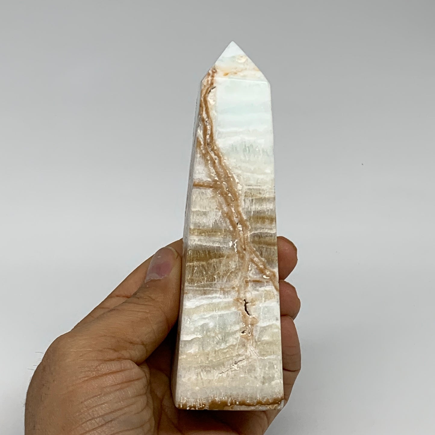 0.63 lbs, 4.9"x1.4"x1.4", Caribbean Calcite Tower Gemstone @Afghanistan, B33706