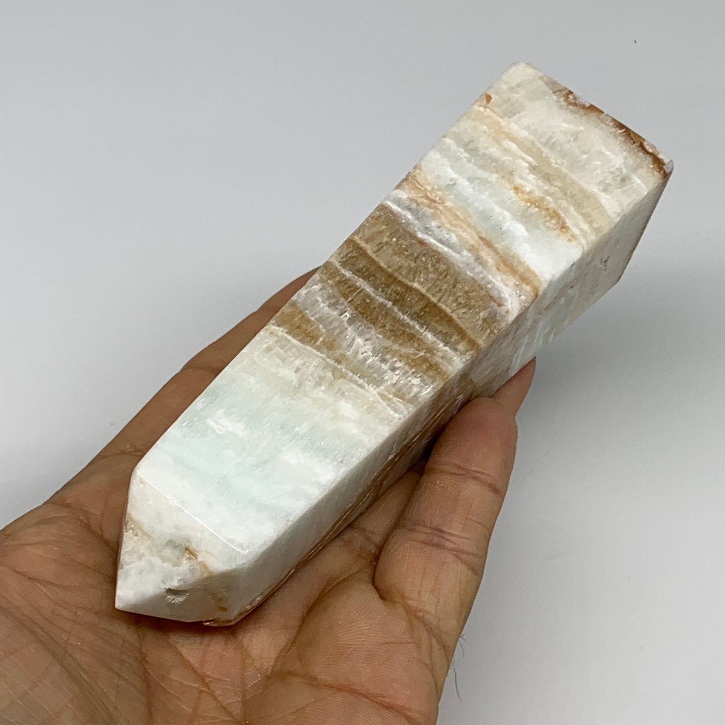 0.63 lbs, 4.9"x1.4"x1.4", Caribbean Calcite Tower Gemstone @Afghanistan, B33706