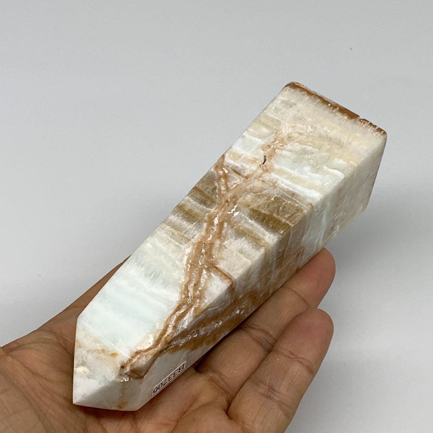0.63 lbs, 4.9"x1.4"x1.4", Caribbean Calcite Tower Gemstone @Afghanistan, B33706
