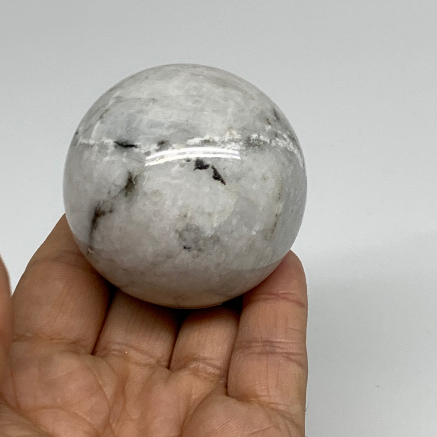 203.2g, 2.1"(52mm), Natural Rainbow Moonstone Sphere Ball Gemstone, B34342