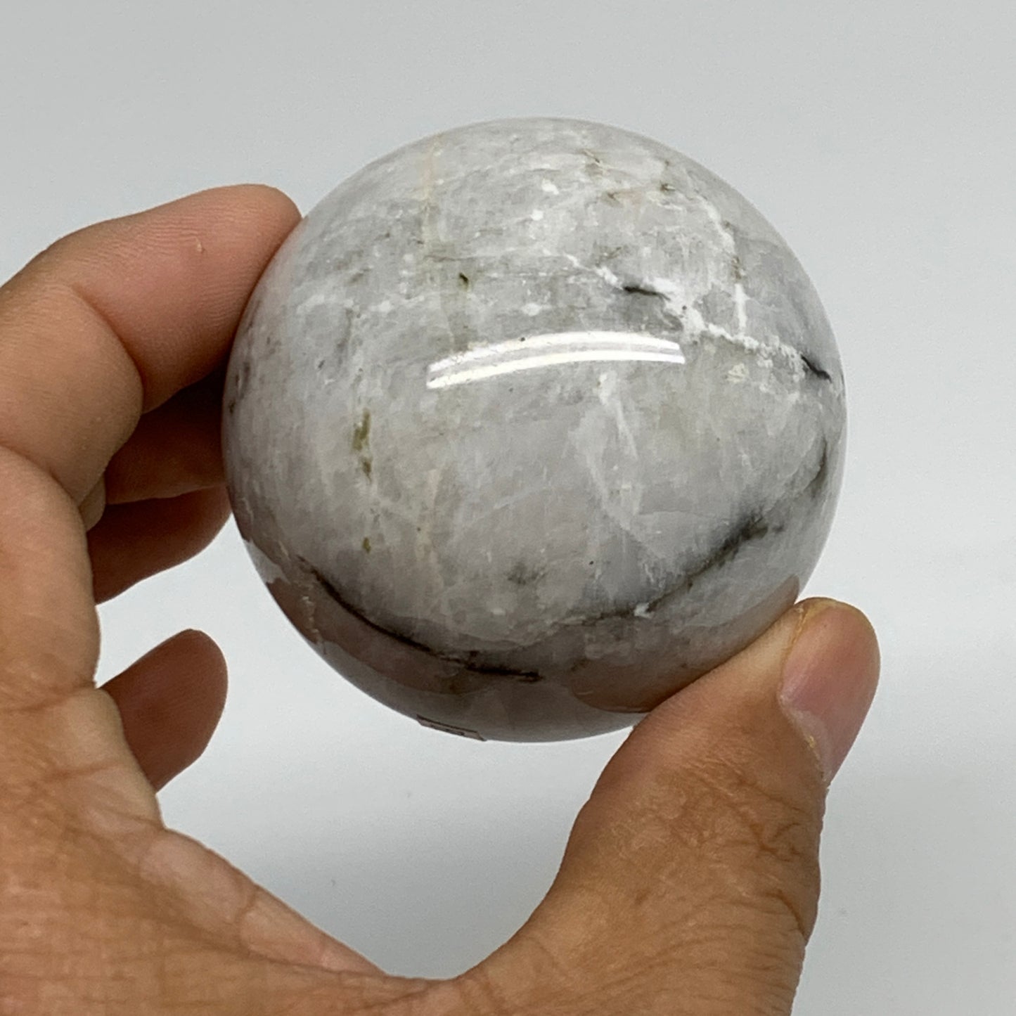 203.2g, 2.1"(52mm), Natural Rainbow Moonstone Sphere Ball Gemstone, B34342