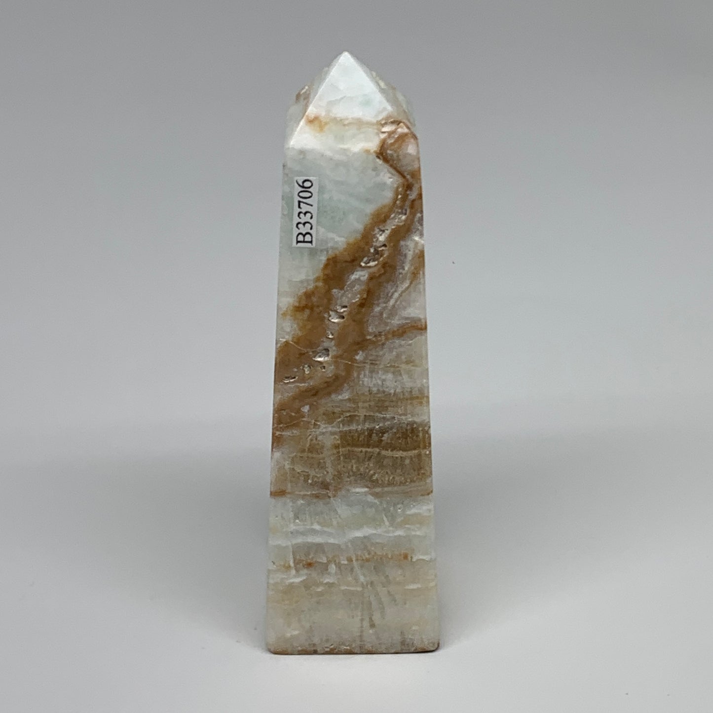 0.63 lbs, 4.9"x1.4"x1.4", Caribbean Calcite Tower Gemstone @Afghanistan, B33706